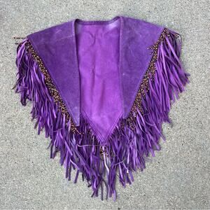 Vintage Purple Leathercraft Process of America Suede Fringe Beaded Shawl Cape